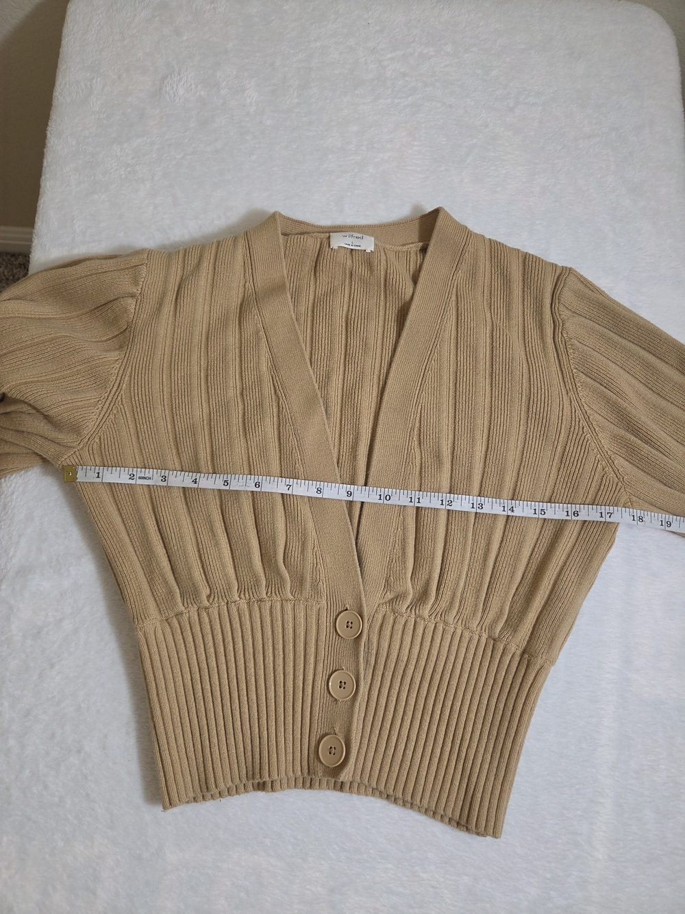Aritzia Wilfred Plunge Front Cardigan Tan Merino Wool Blend Size L - Picture 6 of 10